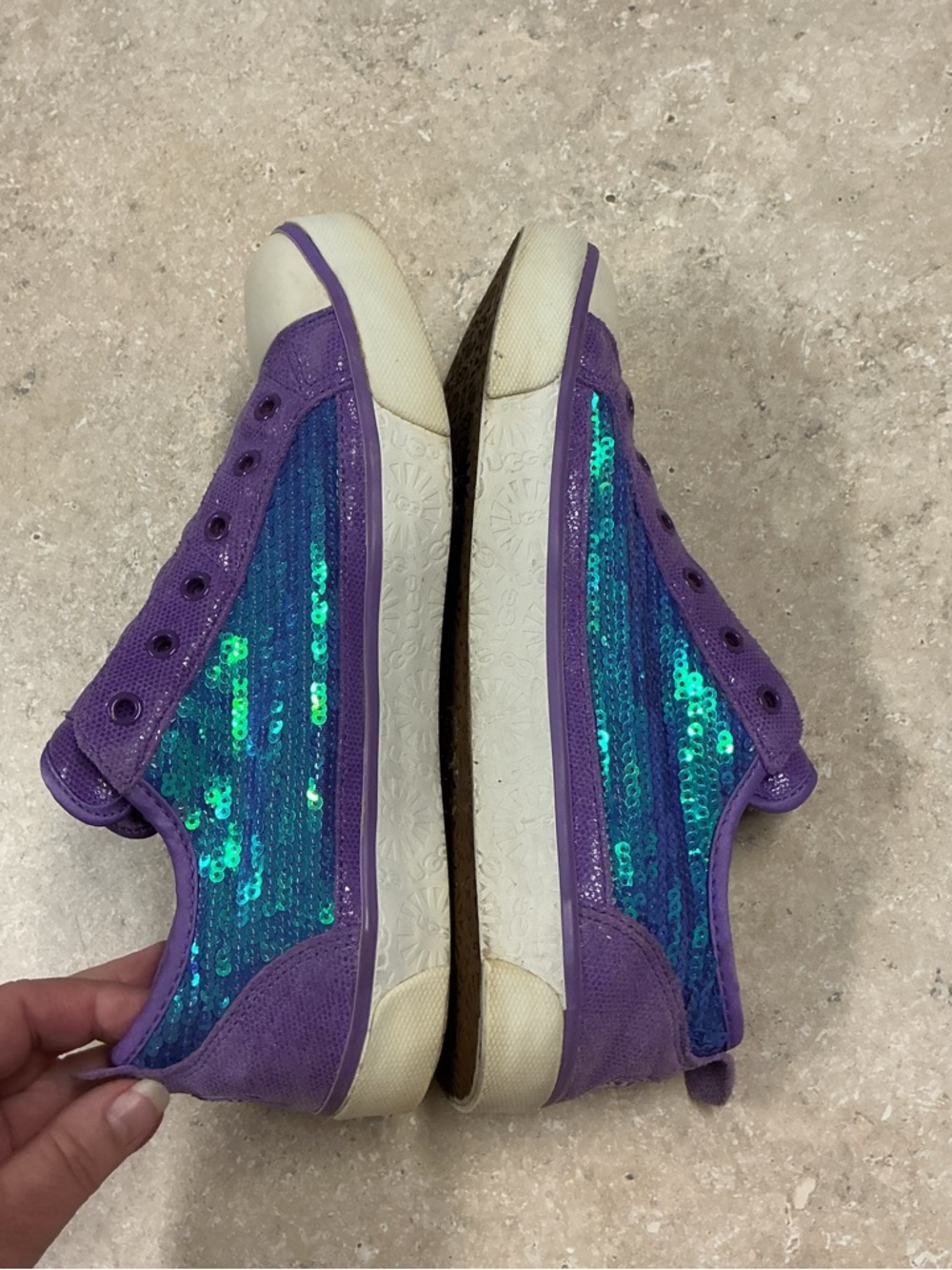 Ugg Laela Sequin Purple/ teal Mermaid Slip on Shoes size 8 Sherpa Lined - Picture 10 of 11